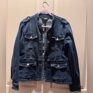 Baccini Dark Blue Military-Style Denim Jacket